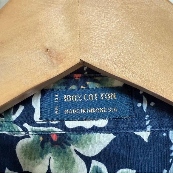 VINTAGE! 90s Chaps Ralph Lauren Men's XL Blue Floral Hawaiian Camp Shirt Cotton - Picture 8 of 8